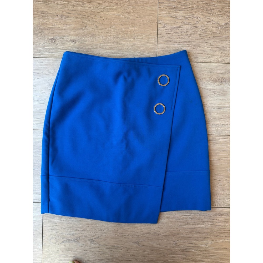 H&M Cobalt Blue Wrap-Front Mini Skirt Gold Grommet Detail Women's US 4 EUR 34